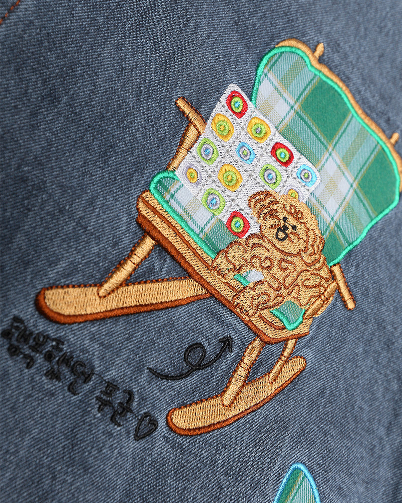 Retro fun denim long-sleeved shirt