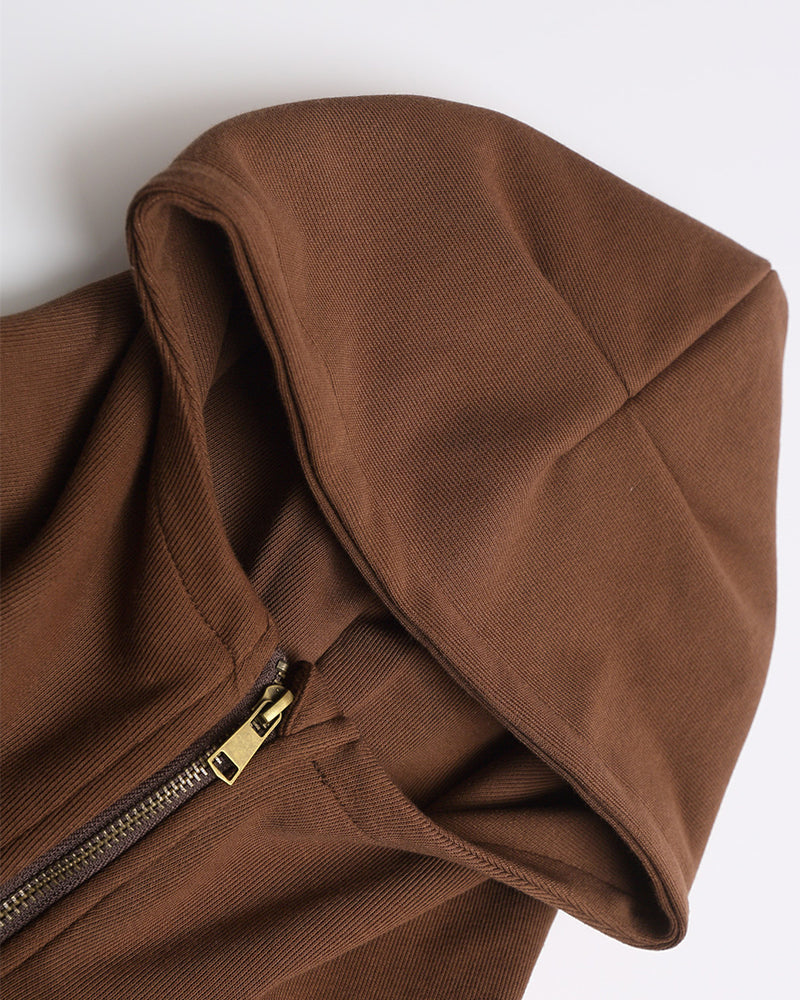 Embroidered zip-up hooded sweatshirt jacket