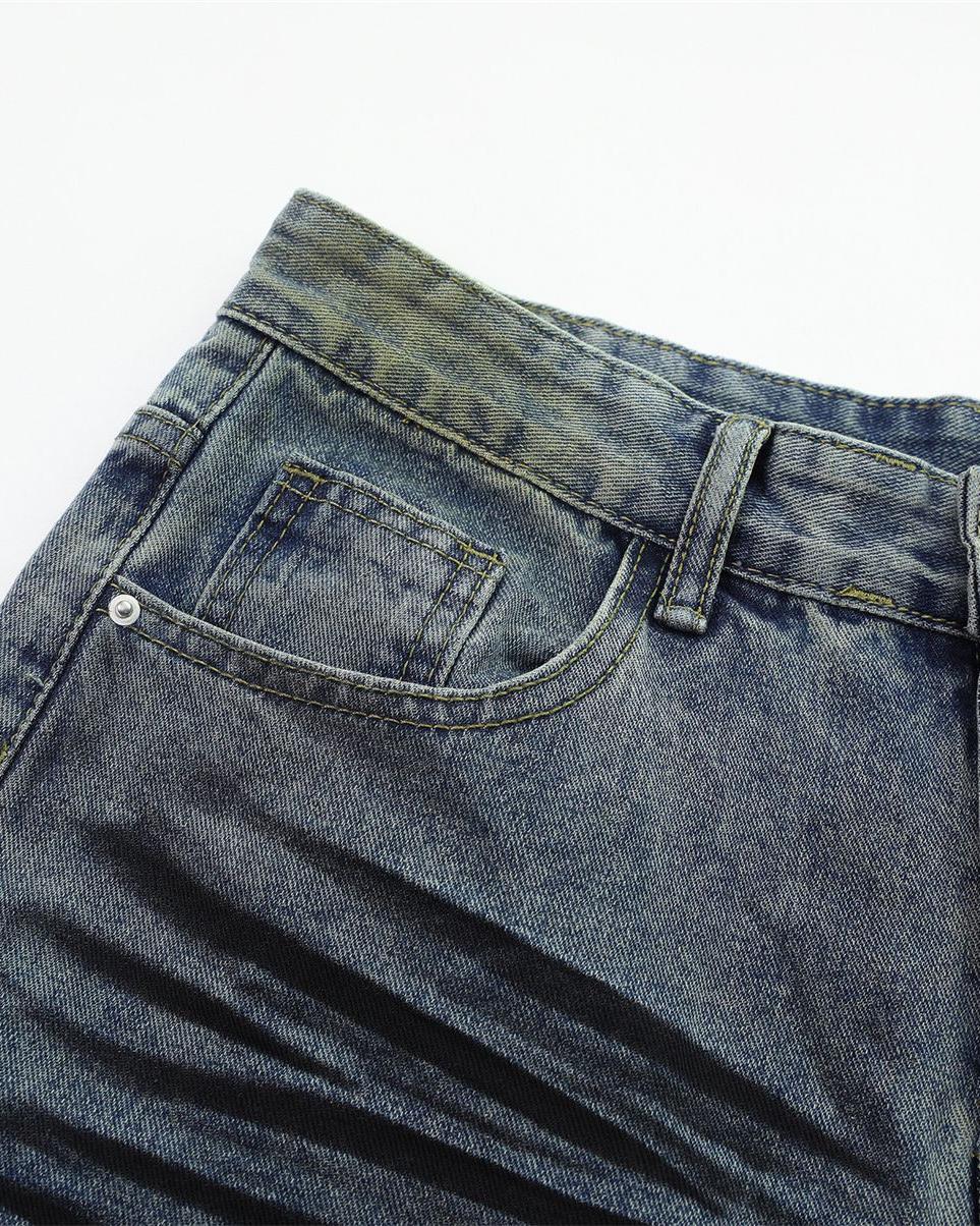 Distressed straight jeans