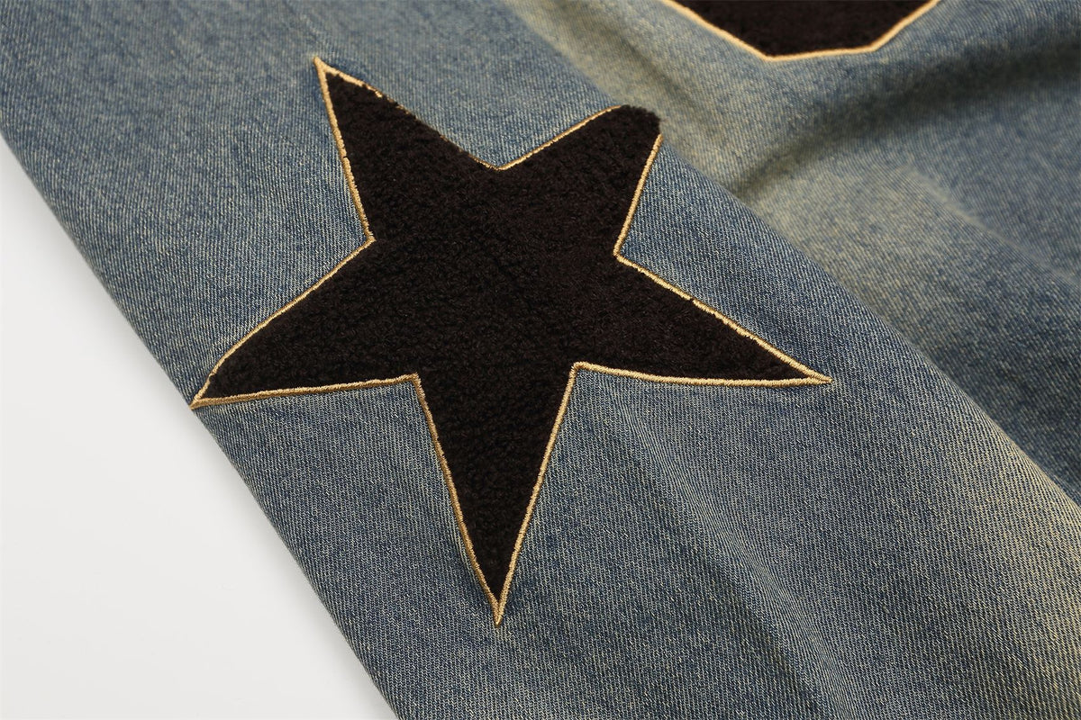 Retro distressed washed denim long sleeves