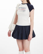 레트로 콘트라스트 프린트 반소매