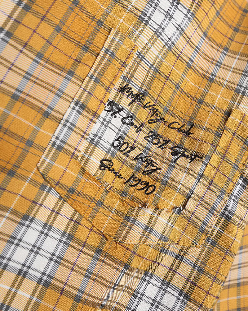 做舊撞色格子連帽襯衫