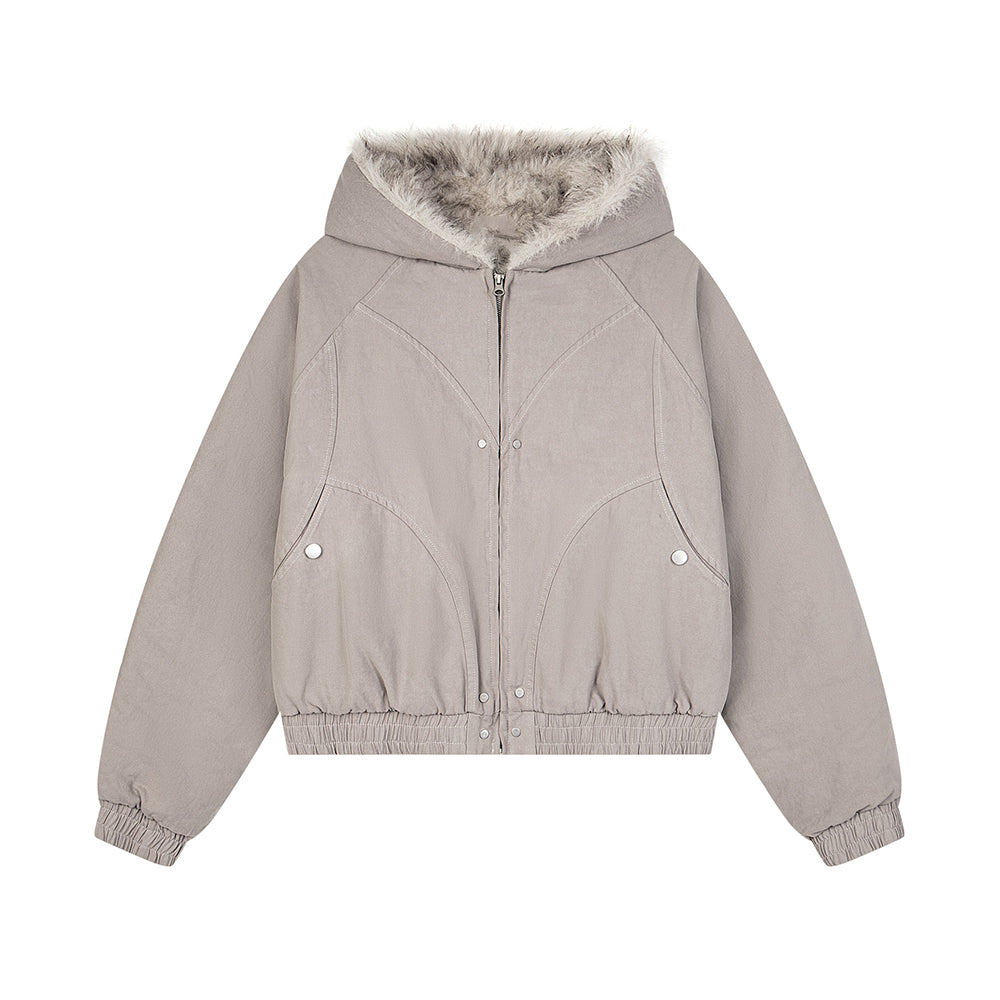 모피 트리밍 후드 코튼 패딩 재킷