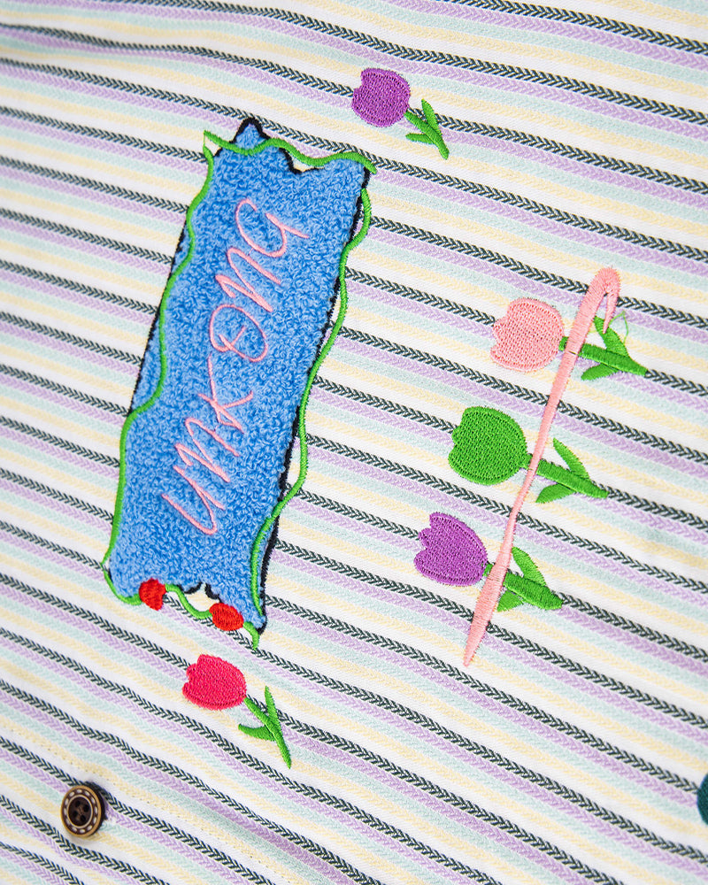 休閑條紋長袖襯衫