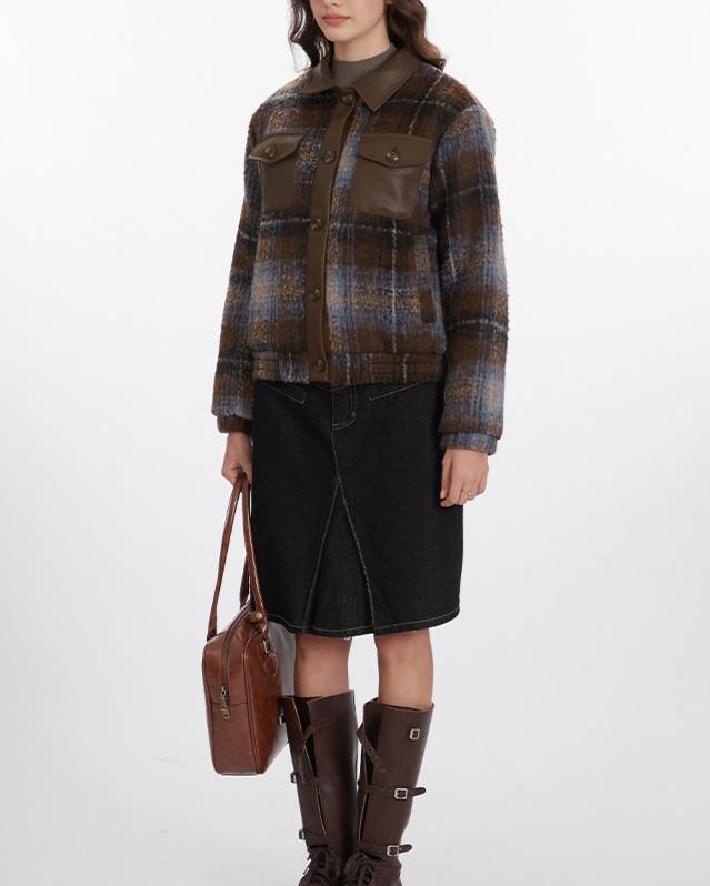 retro plaid contrast coat