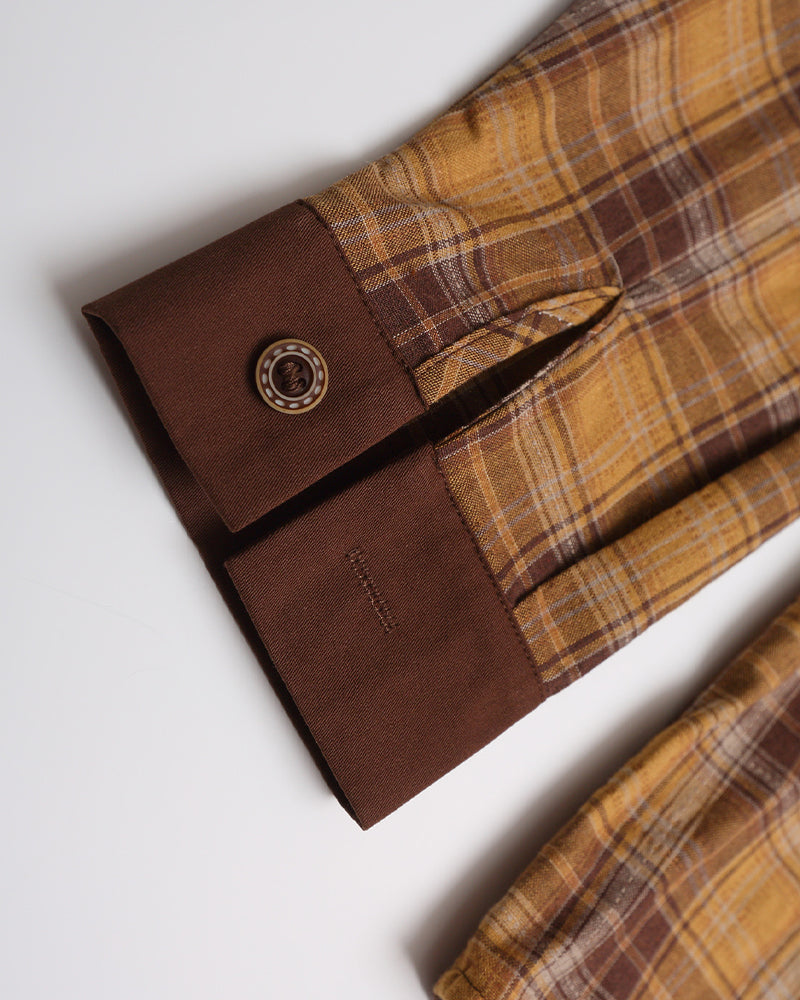 Retro contrast plaid long sleeve shirt