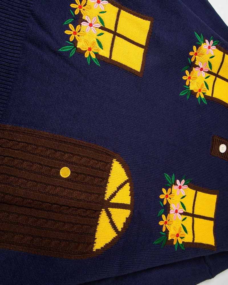 컬러블록 꽃 자수 스웨터