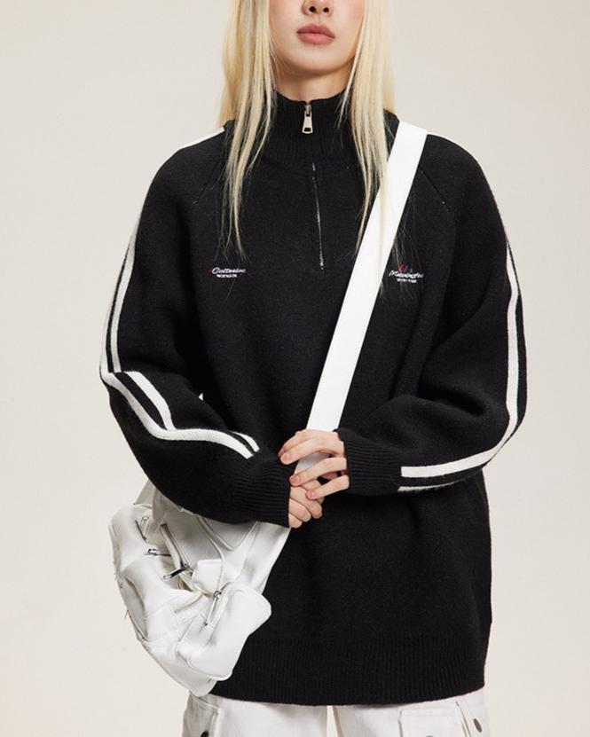 復古運動風立領毛衣