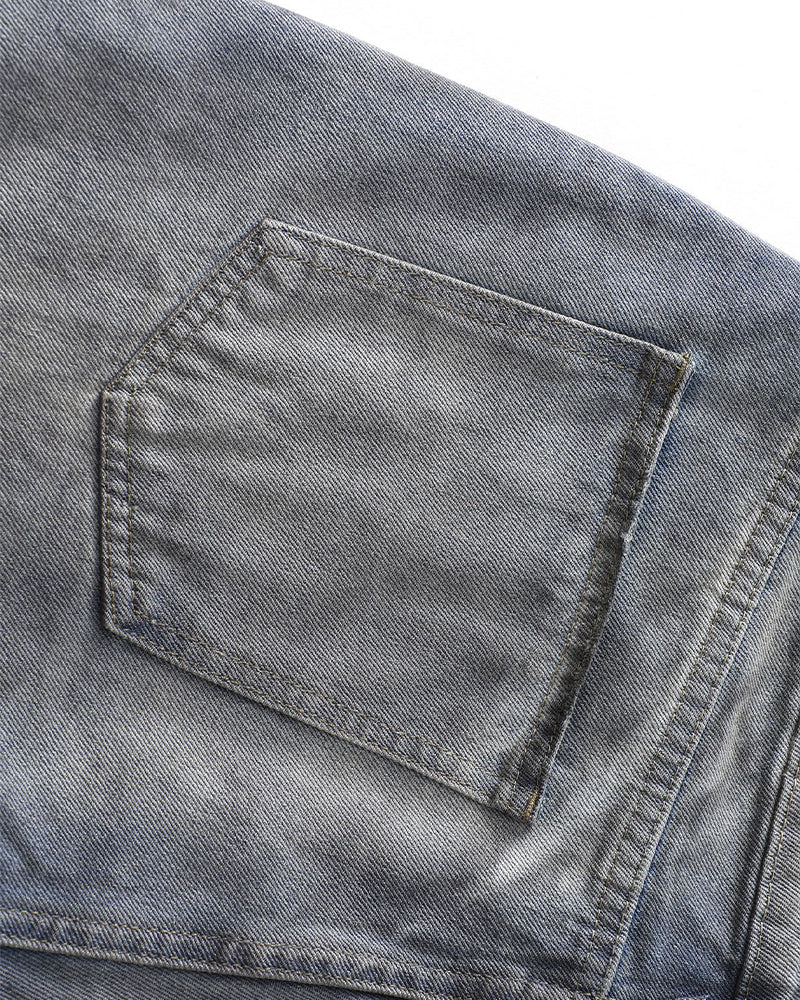 水洗破洞直筒牛仔褲