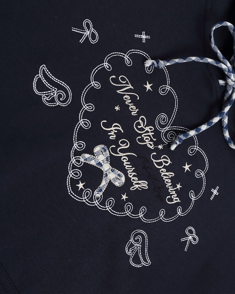 Heart embroidered hooded sweatshirt