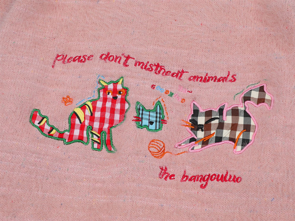 復古貓咪貼布毛衣