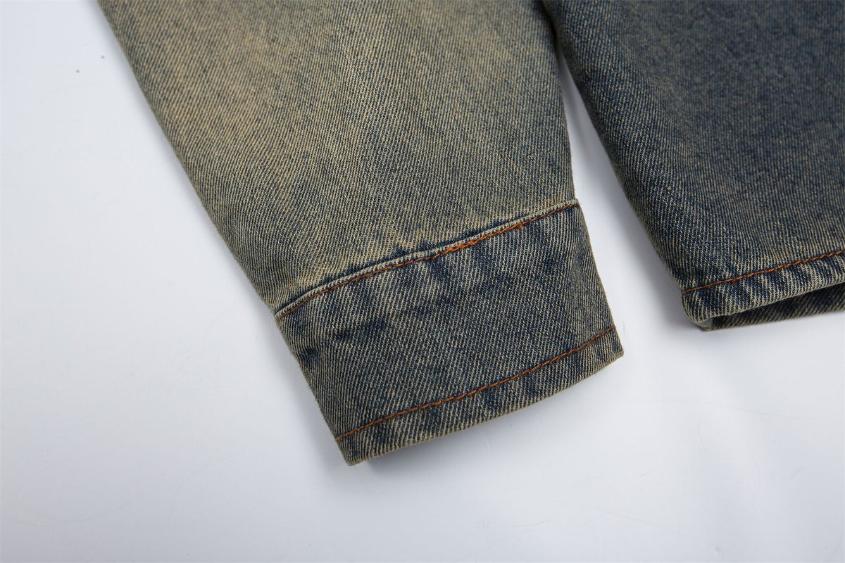 vintage distressed embroidered denim shirt