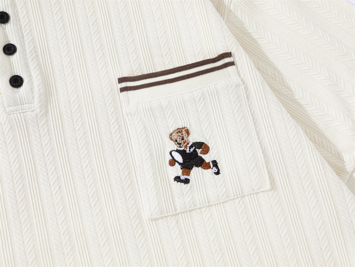 레트로 컬리지 스타일 베어 반팔