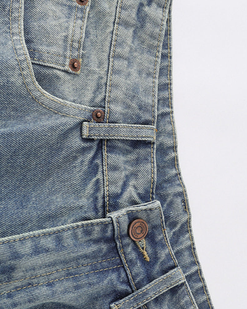 Washed distressed denim cropped shorts