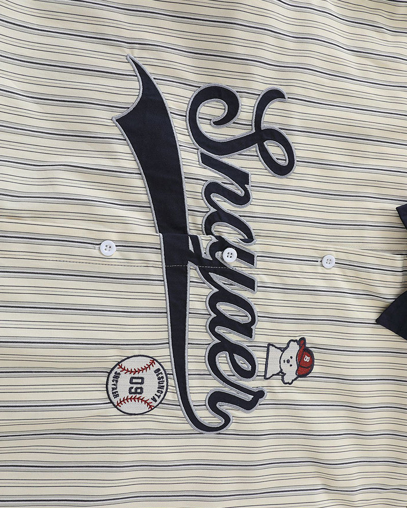 條紋刺綉長袖襯衫