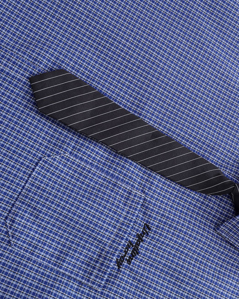 Embroidered plaid long-sleeved shirt