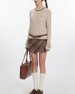 Embroidered striped crew neck sweater (women's style)