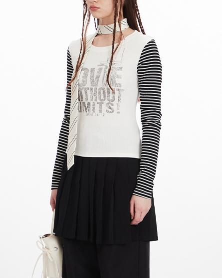 Fake two-piece striped long sleeves