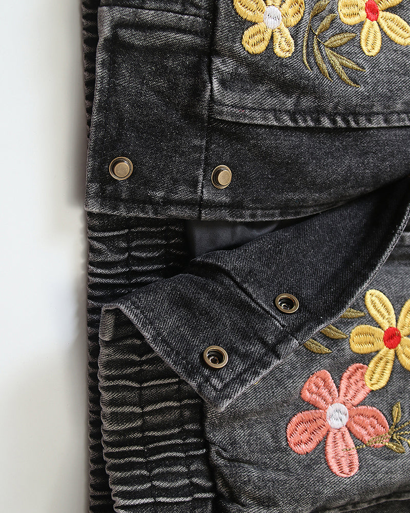 꽃 자수 데님 재킷