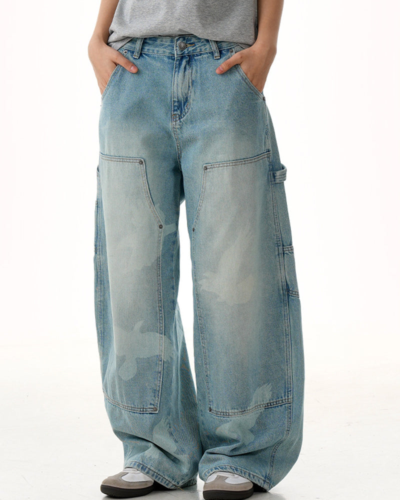 水洗直筒牛仔褲