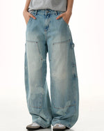 水洗直筒牛仔褲