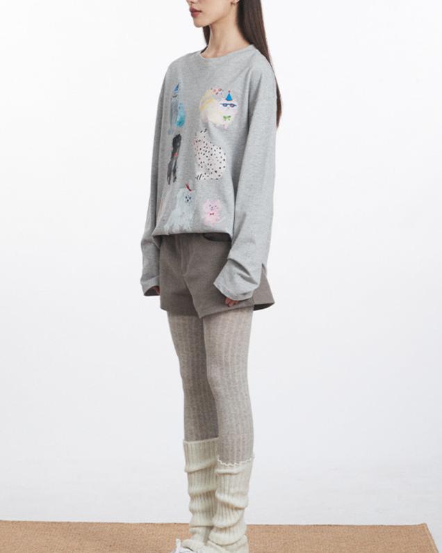 Retro casual cat crew neck top