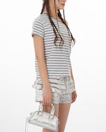 Off-shoulder striped short sleeves