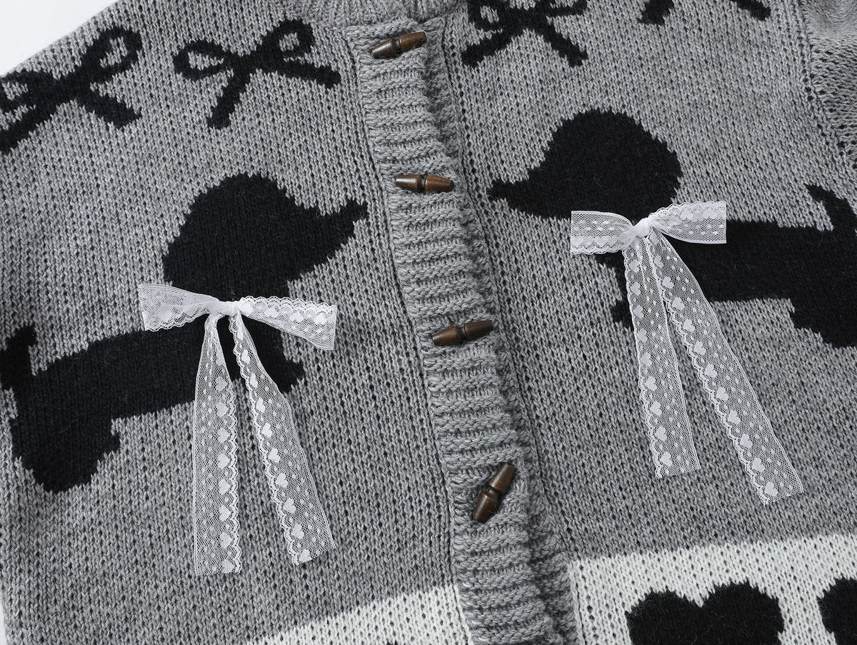Retro cute bow cardigan sweater