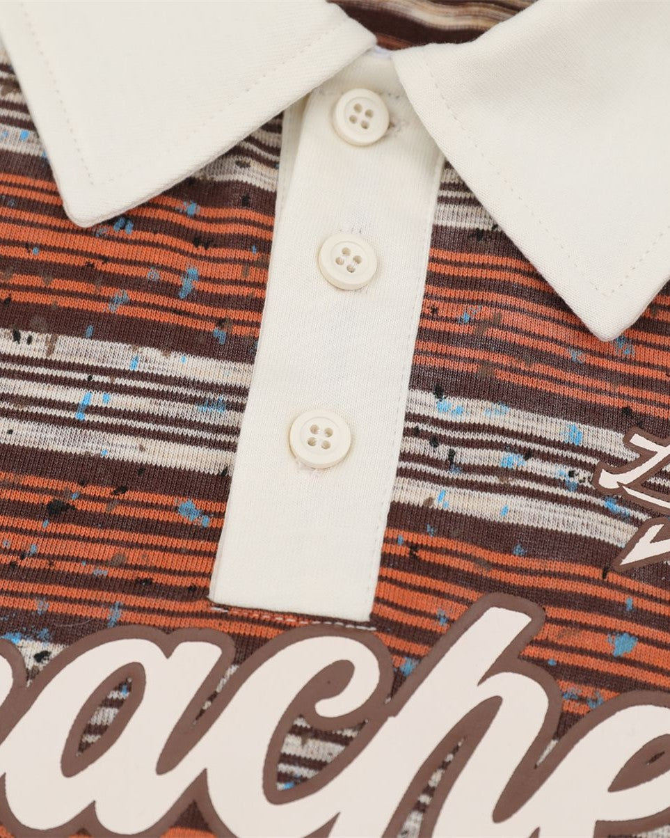 대조적인 줄무늬 짧은 소매