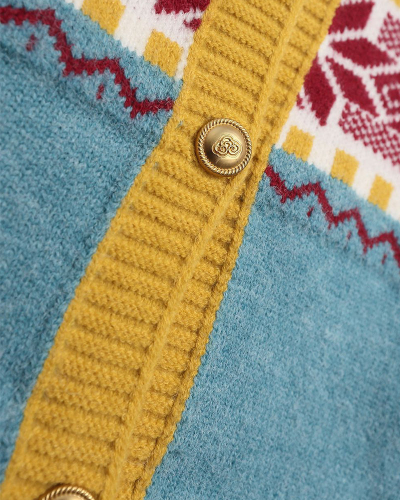 Retro contrast hooded knitted sweater