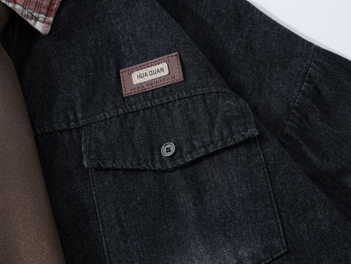 American retro gradient denim tie shirt