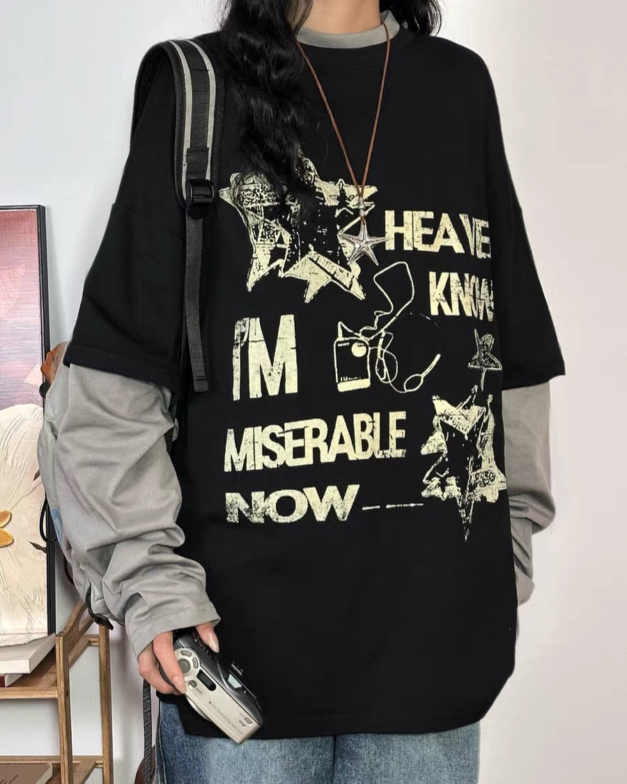 Autumn fake two piece long sleeves