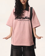 Contrast color letter lapel short sleeves