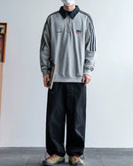 復古拼色三條杠衛衣