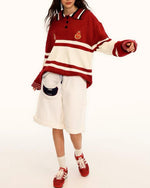 Patchwork contrast color polo sweater