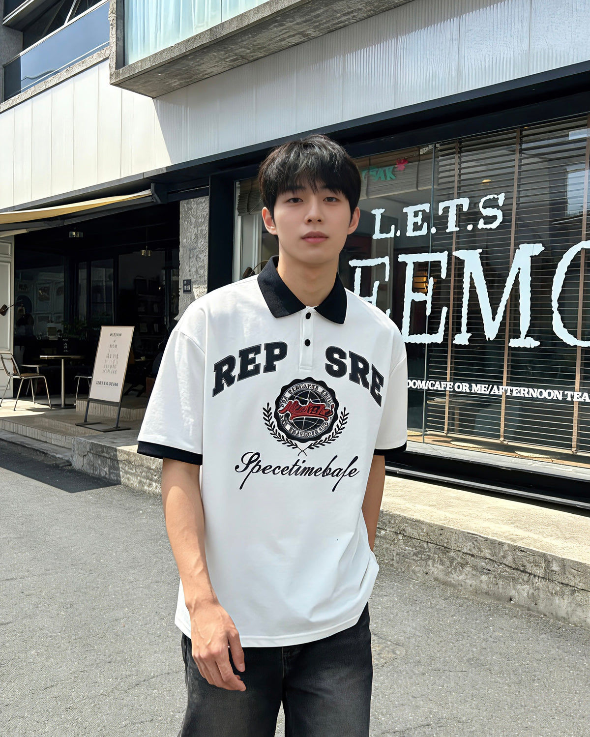 아메리칸 레트로 힙합 자수 문자 반팔