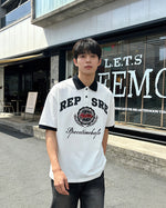 아메리칸 레트로 힙합 자수 문자 반팔