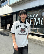 아메리칸 레트로 힙합 자수 문자 반팔