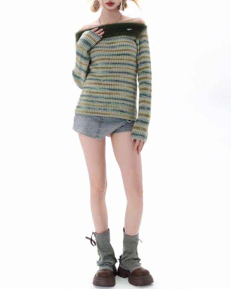 Retro striped knitted long sleeves (women's style)