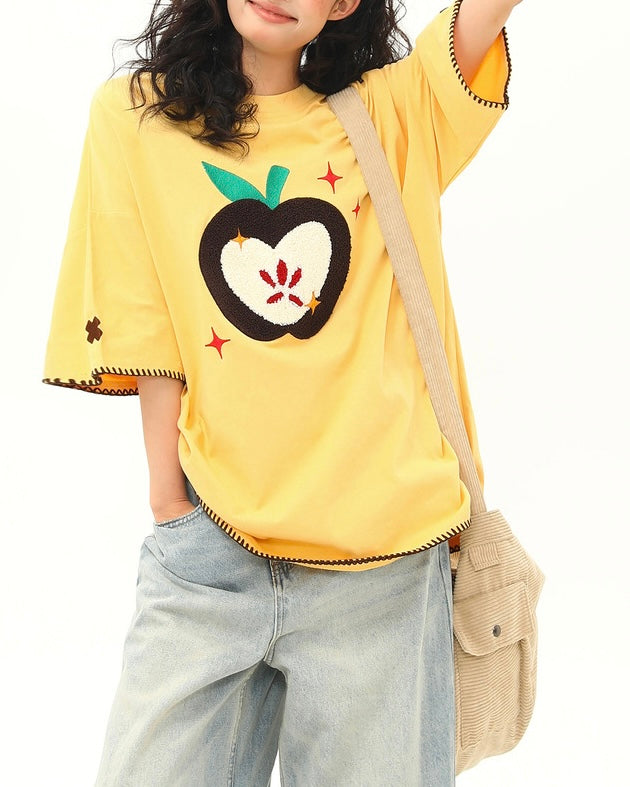 사과 자수 반팔