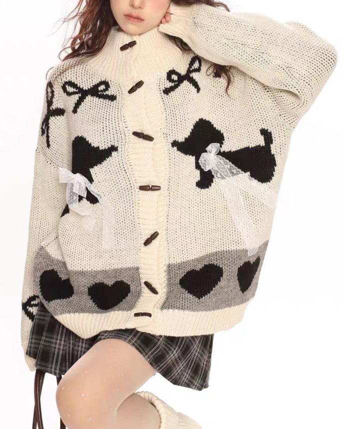 Retro cute bow cardigan sweater