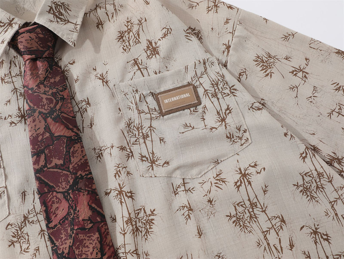 빈티지 플로럴 타이 반팔 셔츠