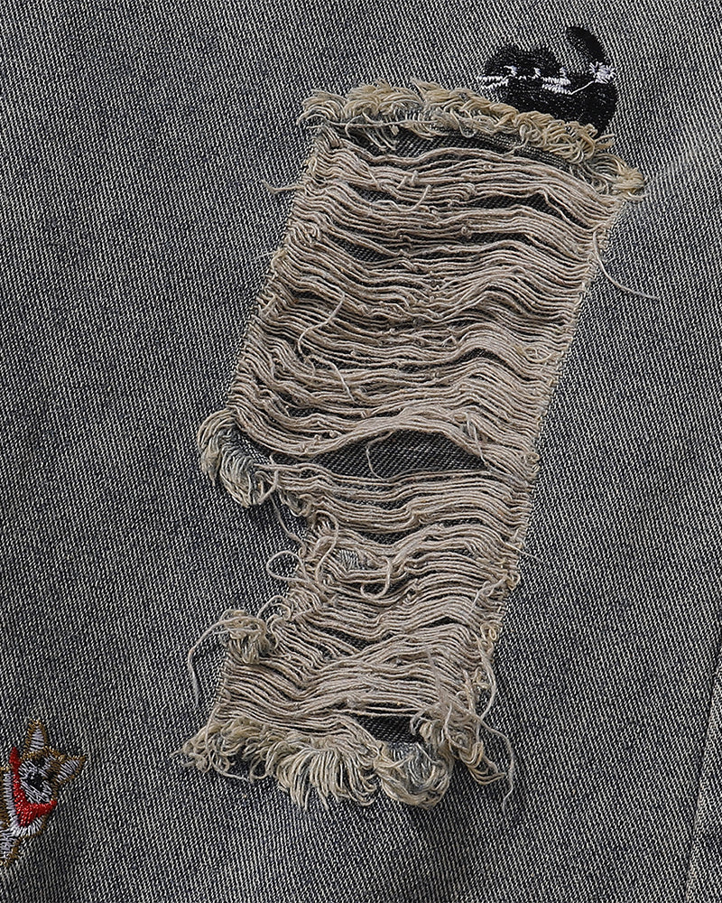 Puppy Embroidered Cropped Shorts