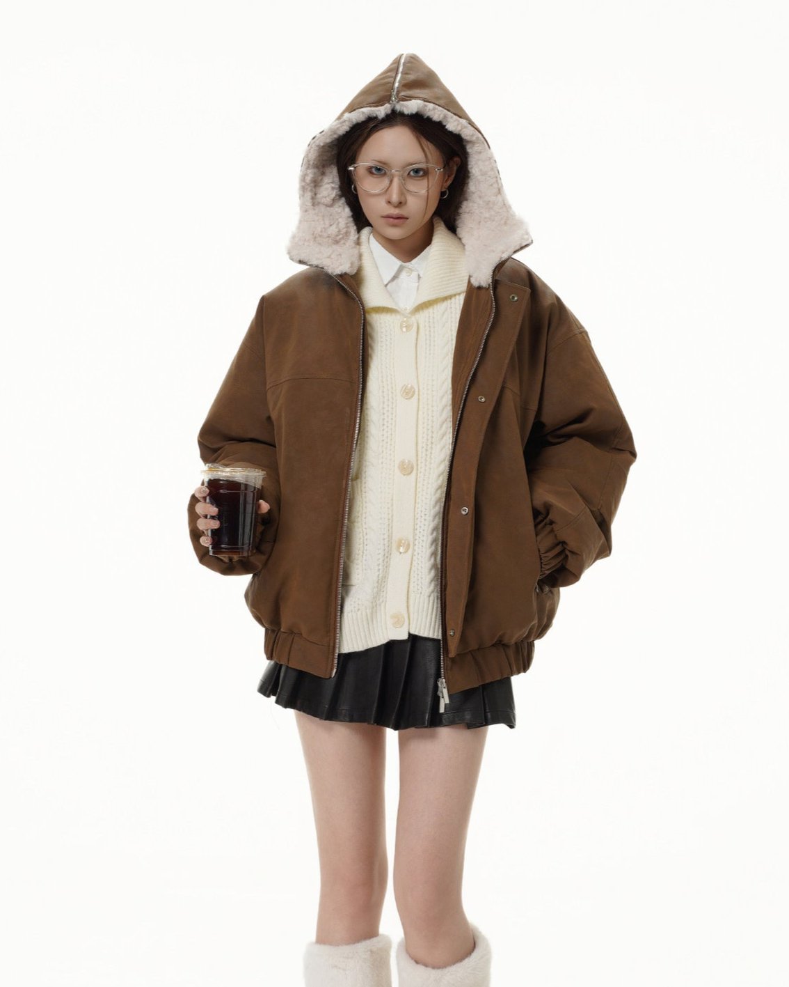 Retro hooded fur coat