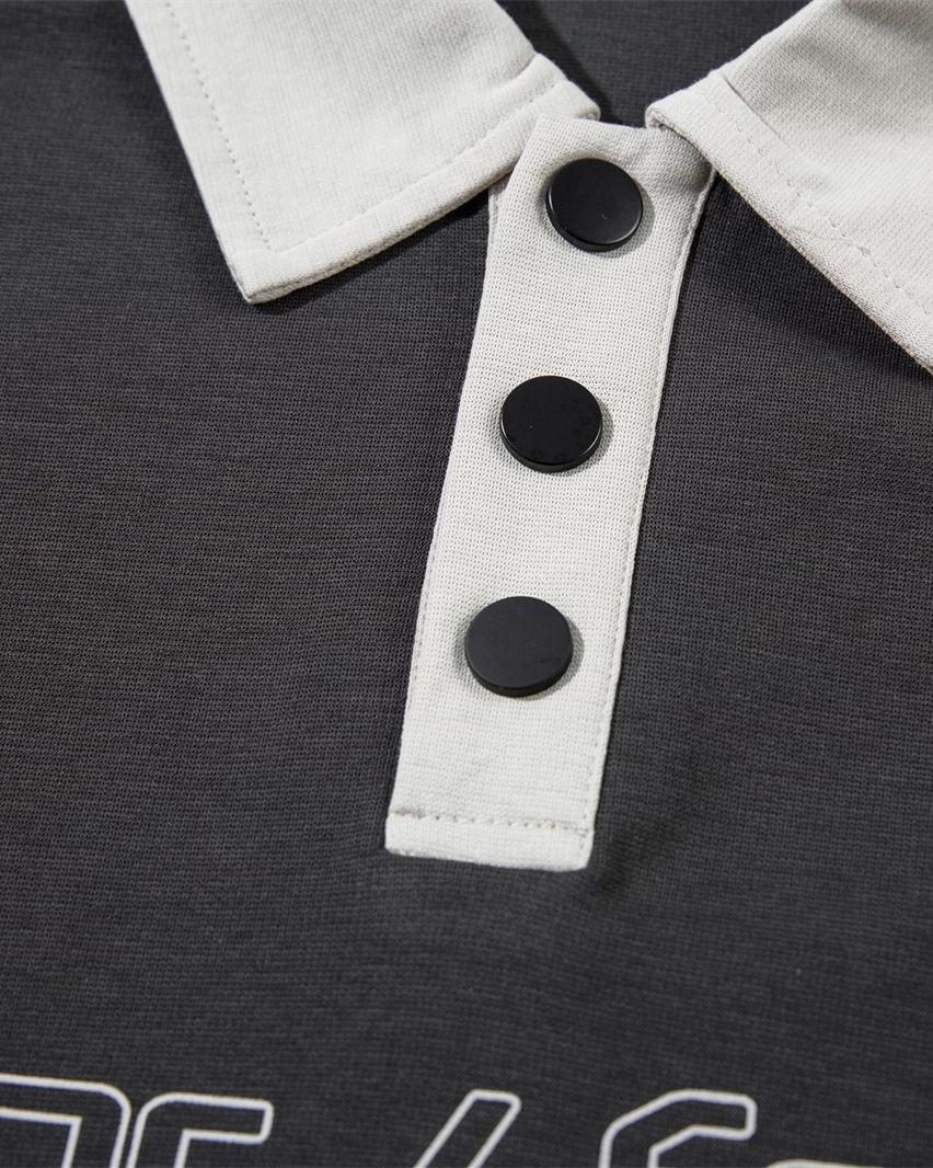 Contrast color lapel short sleeves