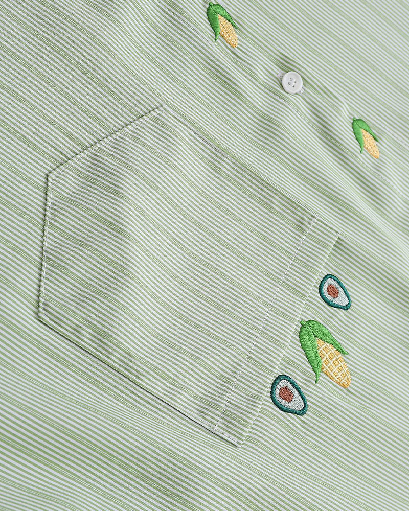 embroidered striped short-sleeved shirt