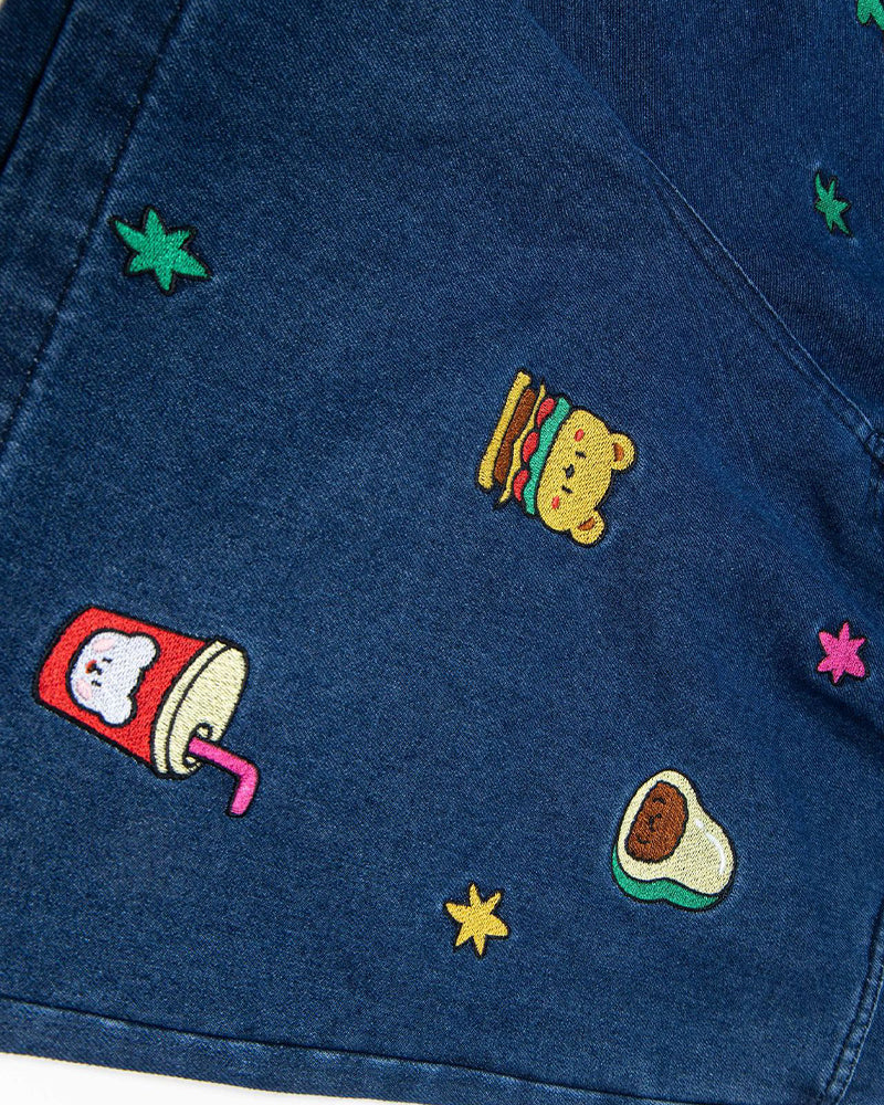 Cartoon embroidered denim shorts