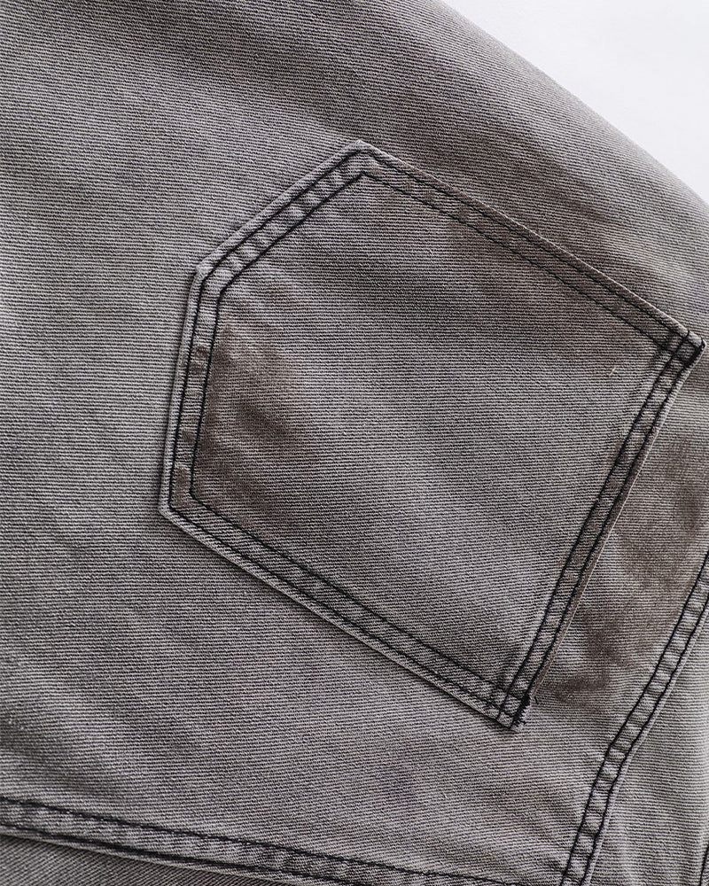 破洞水洗直筒牛仔褲