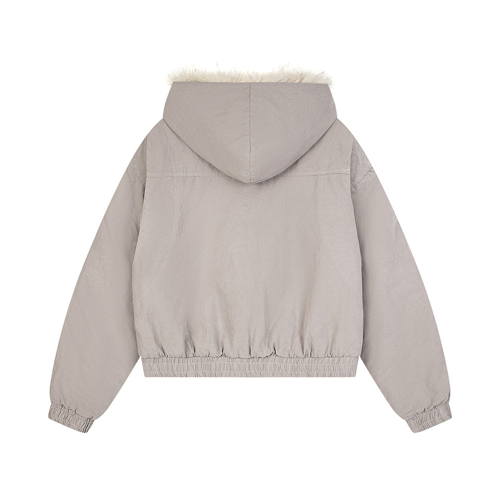 모피 트리밍 후드 코튼 패딩 재킷