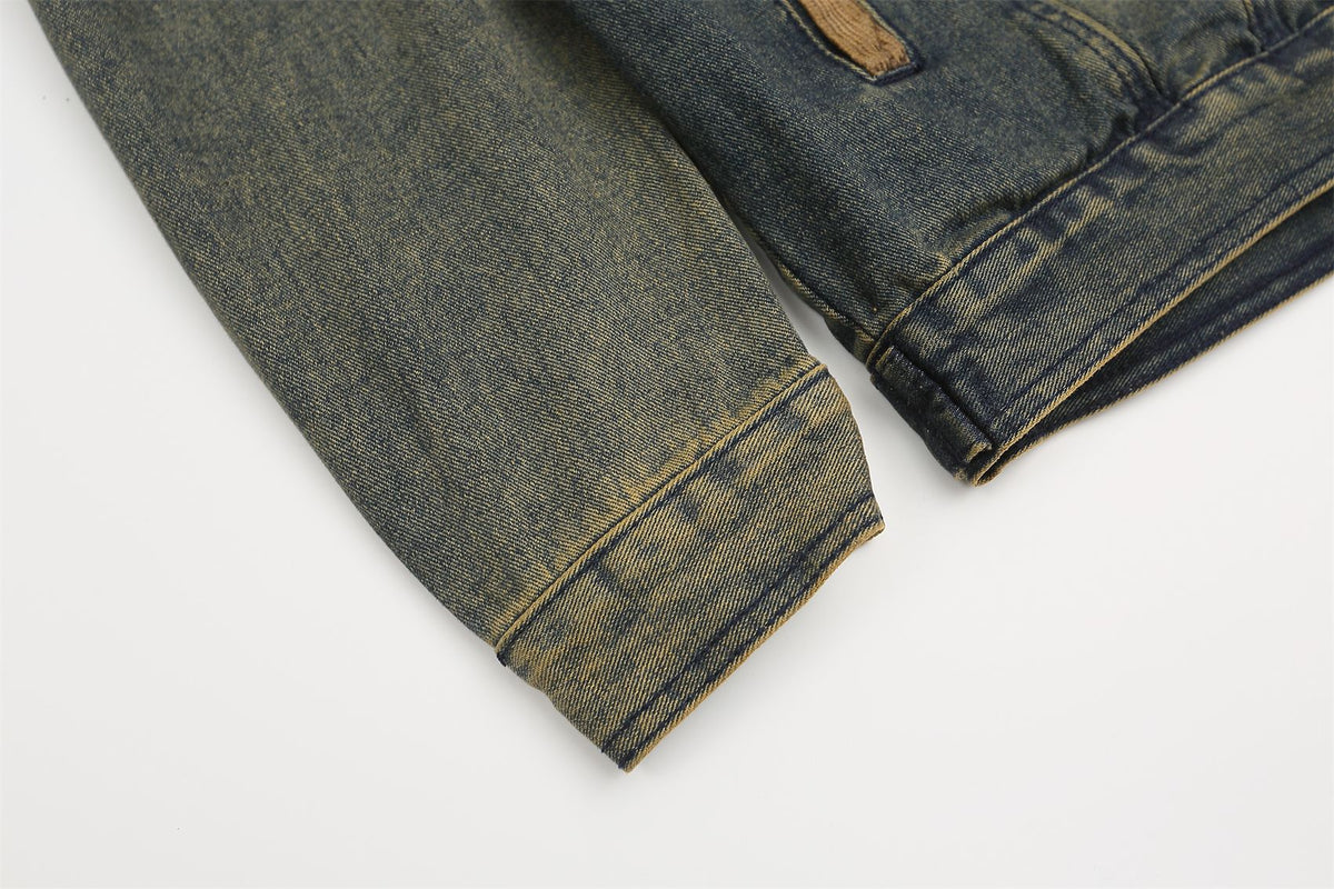 Retro washed distressed denim jacket